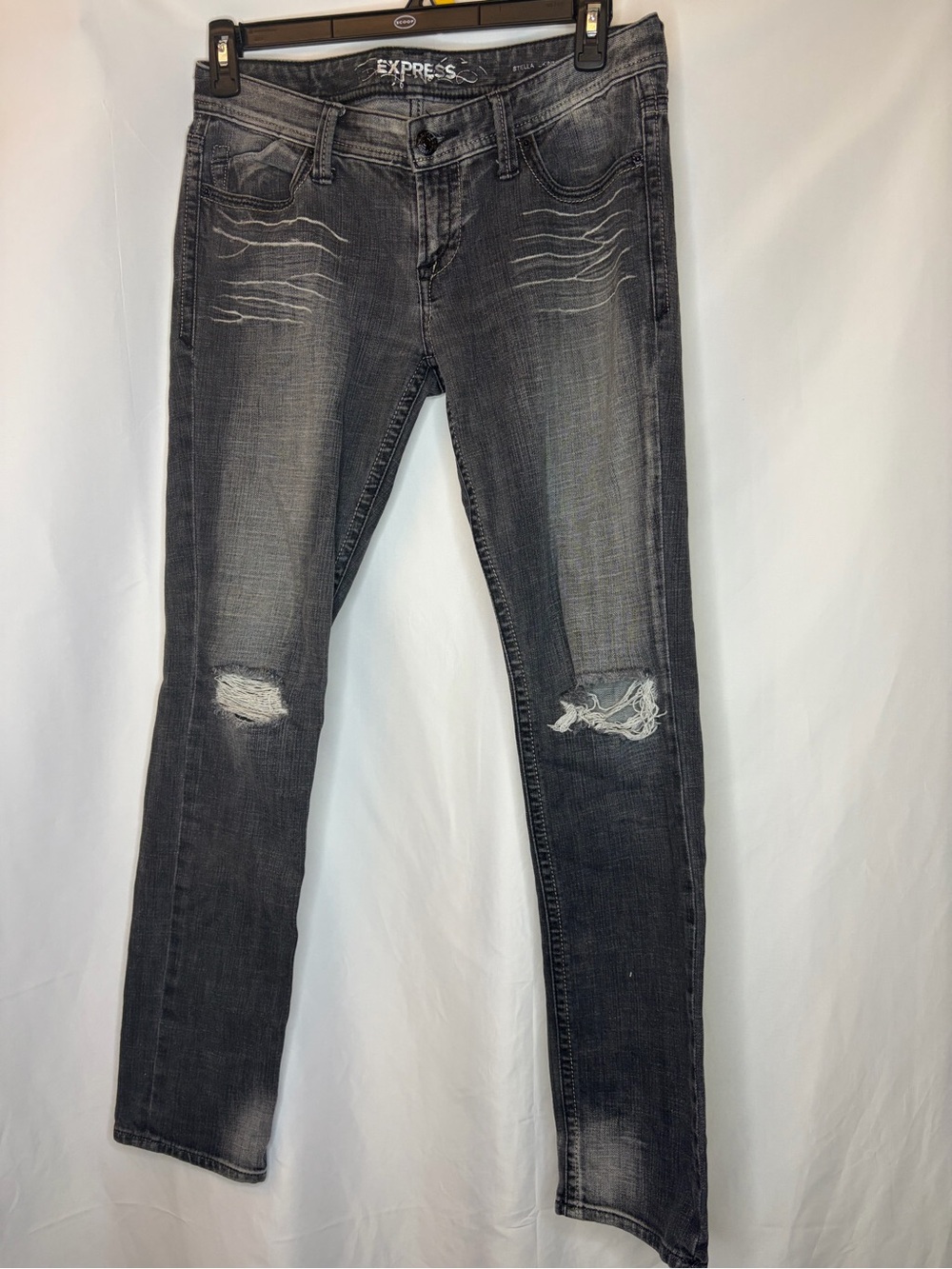 Express Black Gray Distressed Stella Skinny Jeans